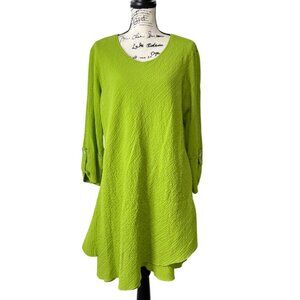 Ali Miles Womens Dress Textured 3/4 Sleeve V-Neck Lagenlook Green Size L